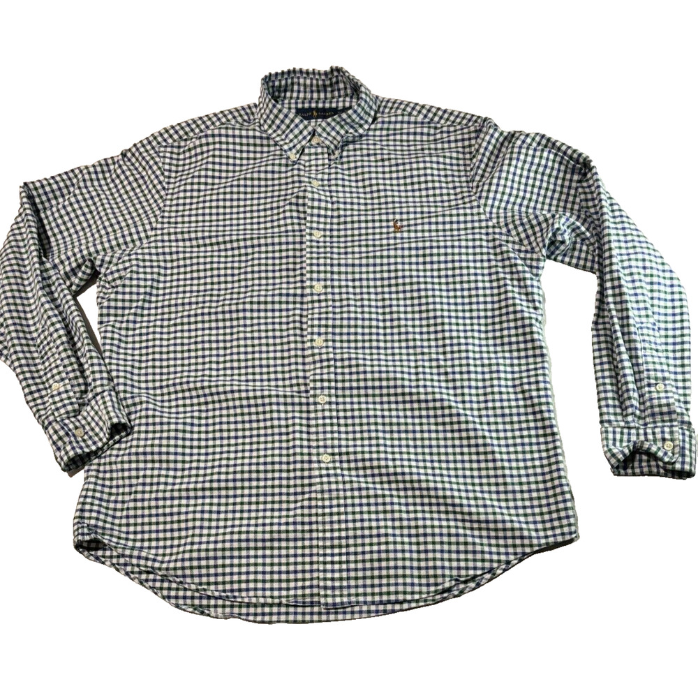Ralph Lauren Button Down Shirt Green Blue Flesh Pony Men's Size L